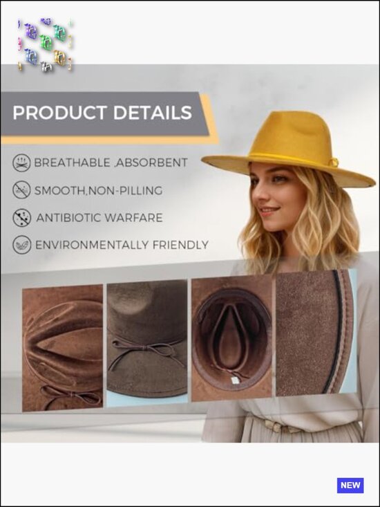 Classic Wide Brim Fedora Hat Adjustable Suede Western Jazz Cap Unisex main image 6